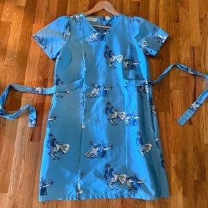 Vintage Blue Tropical Women’s Large 12 Dress Luau From Hilton Hawaiian Village.